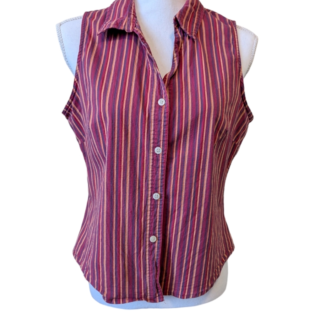 St. John's Bay Petite Red Striped Sleeveless Blouse - Size PXL